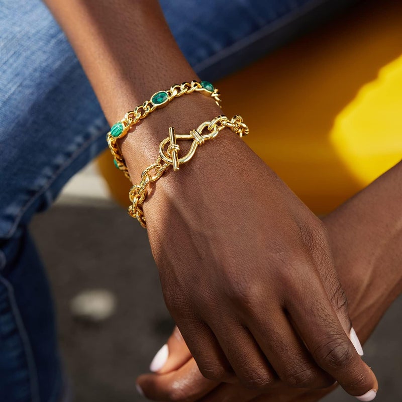 FRUMOS Dainty Layering Bracelets for Women 18 k Gold Plated Fashion Adjustable Chunky Cuban Paperclip Link Chain Bracelets Jewelry for Women Gift - Image 5